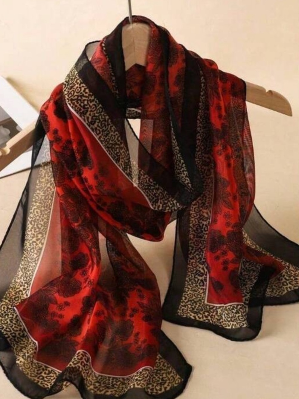 Elegant Red & Black Printed Women's Scarf